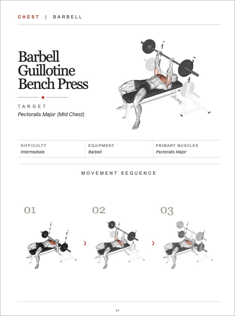 The genuine left-hand page 24: Barbell Guillotine Bench Press