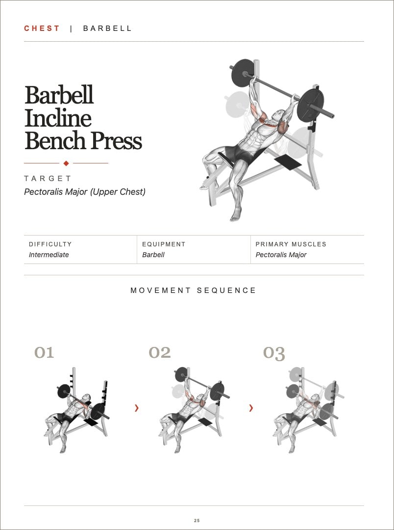 The genuine right-hand page 25: Barbell Incline Bench Press